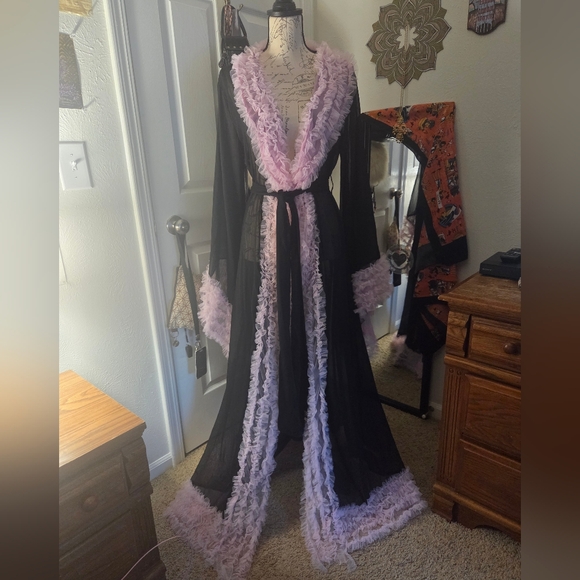 Dolls Kill Other - Sheer Black And Pink Robe